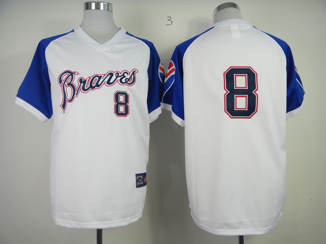 Men Atlanta Braves #8 Upton White Throwback 1974 MLB Jerseys